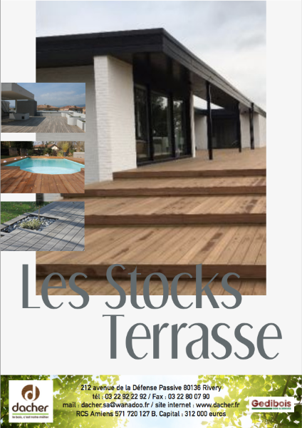 Flyer de nos stocks Terrasse/Bardage : les produits disponibles chez Dacher